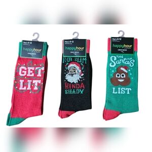 3 pairs of Men's Festive Crew Socks - Green, Black, Red